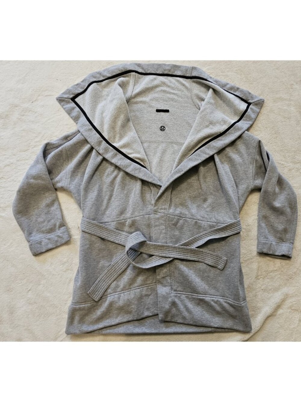 Lululemon Belted Open Front 3/4 Sleeve Oversized Cardigan Sweater Grey Large